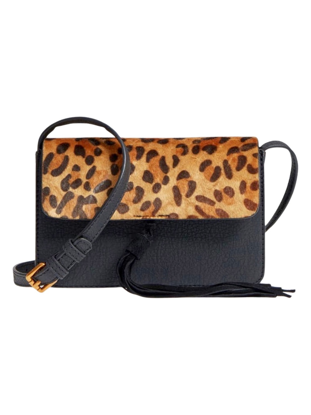 Black Leopard-Print Tasseled Clutch